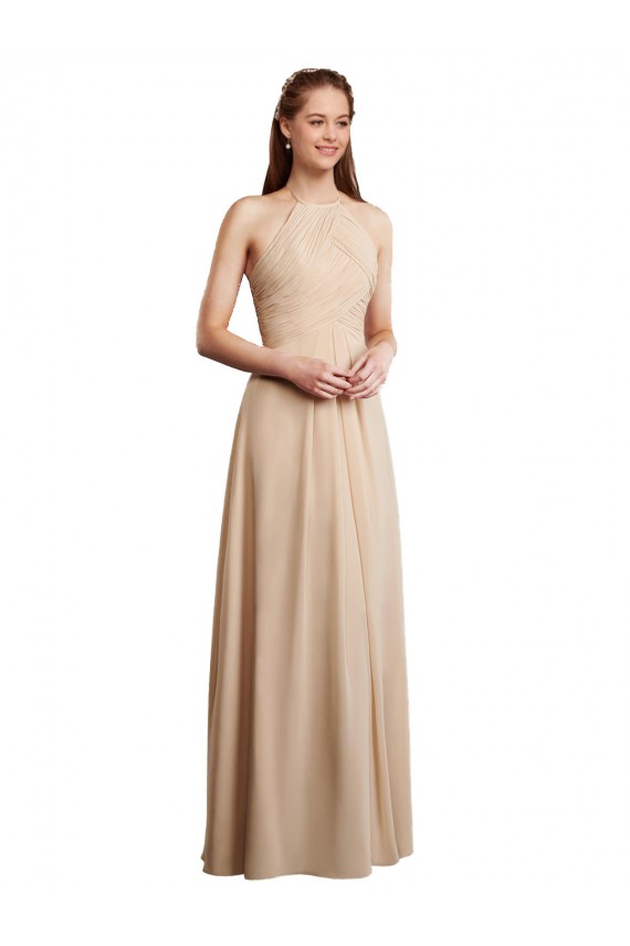 Champagne Linea A Capestro Chiffona Lunga Abiti da damigella donore Outlet