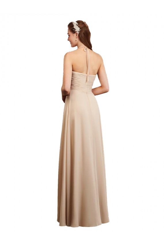 Champagne Linea A Capestro Chiffona Lunga Abiti da damigella donore Outlet