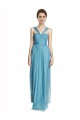 Cielo blu Linea A Sottili Capestro Scollatura a V Tulle Lunga Abiti da damigella donore Outlet