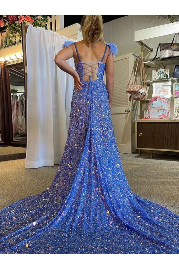 Colore Mostrato Linea A Scollatura a V Paillettes Velluto Lunga Abiti da ballo Outlet