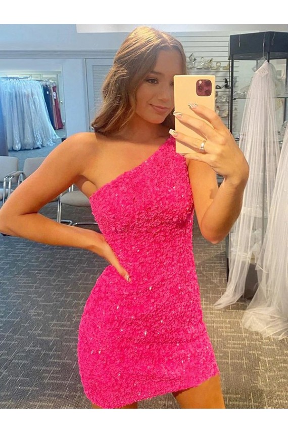 Colore Mostrato Tubino Una spalla Corto Paillettes Velluto Corto Abiti da ballo Outlet