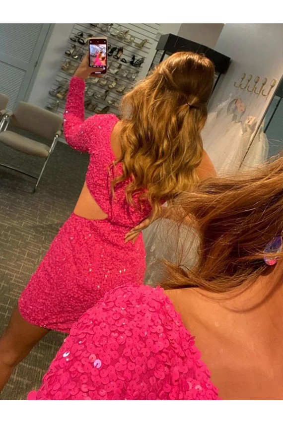 Colore Mostrato Tubino Una spalla Corto Paillettes Velluto Corto Abiti da ballo Outlet