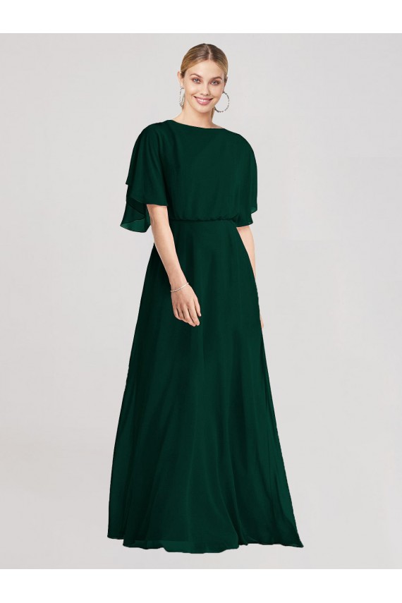 Evergreen Linea A Girocollo Chiffona Lunga Abiti da damigella donore Outlet