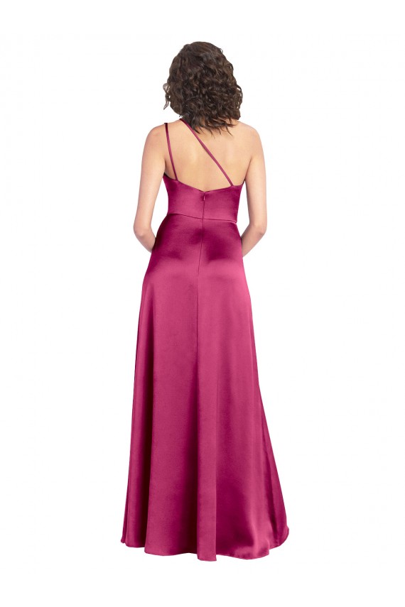 Fucsia Linea A Una spalla Raso Elastico Lunga Formali Abiti da damigella donore / Abiti da sera / Abiti da ballo Outlet
