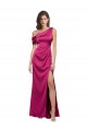 Fucsia Linea A Una spalla Raso Elastico Lunga Formali Abiti da damigella donore / Abiti da sera / Abiti da ballo Outlet