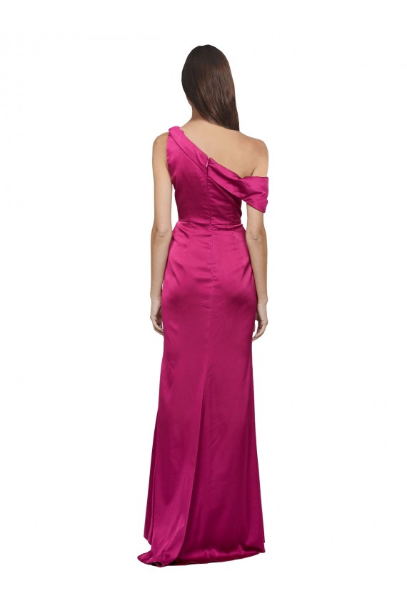 Fucsia Linea A Una spalla Raso Elastico Lunga Formali Abiti da damigella donore / Abiti da sera / Abiti da ballo Outlet