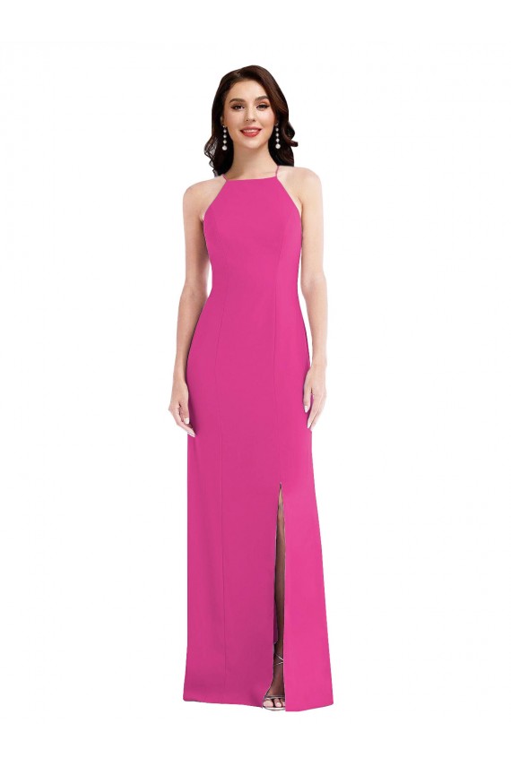 Fucsia Tromba Capestro Alto Collo Crespo Elastico Lunga Formali Abiti da damigella donore / Abiti da sera / Abiti da ballo Outlet