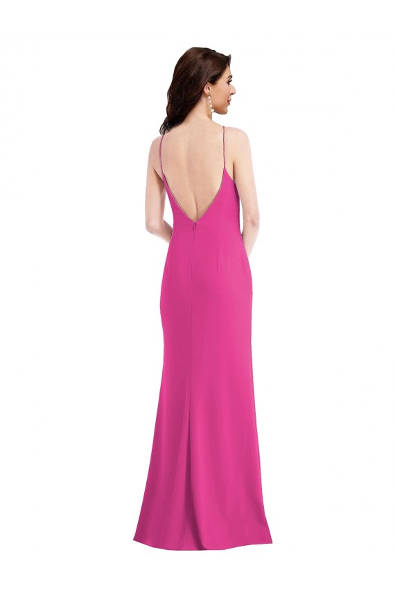 Fucsia Tromba Capestro Alto Collo Crespo Elastico Lunga Formali Abiti da damigella donore / Abiti da sera / Abiti da ballo Outlet