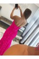 Fucsia Tubino Senza spalline Sweep treno Paillettes Velluto Lunga Abiti da ballo Outlet