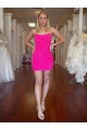 Fucsia Tubino Sottili Corto Paillettes Velluto Corto Abiti da ballo Outlet
