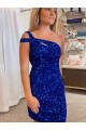 Fucsia Tubino Una spalla Corto Paillettes Velluto Corto Abiti da ballo Outlet