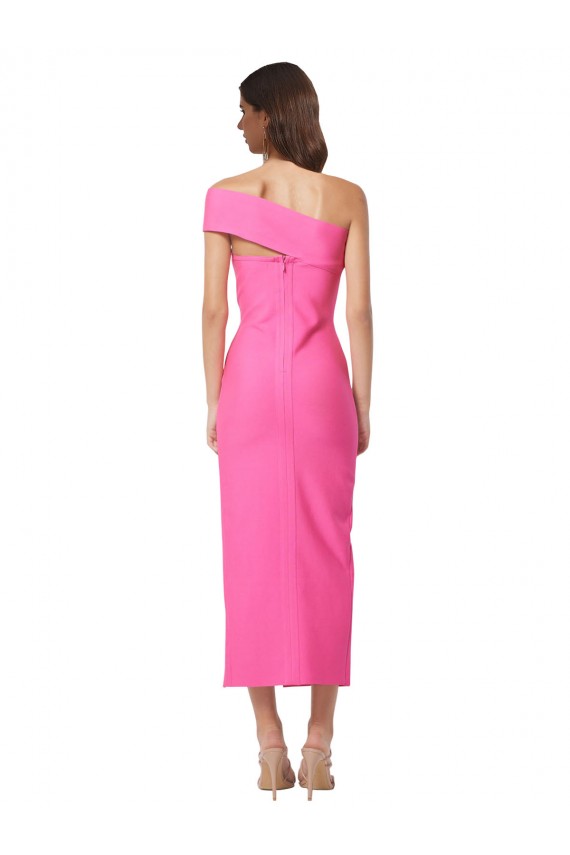 Fucsia Tubino Una spalla Midi Crespo Elastico Lunga Formali Abiti da damigella donore / Abiti da sera / Abiti da cocktail Outlet