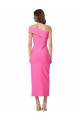 Fucsia Tubino Una spalla Midi Crespo Elastico Lunga Formali Abiti da damigella donore / Abiti da sera / Abiti da cocktail Outlet