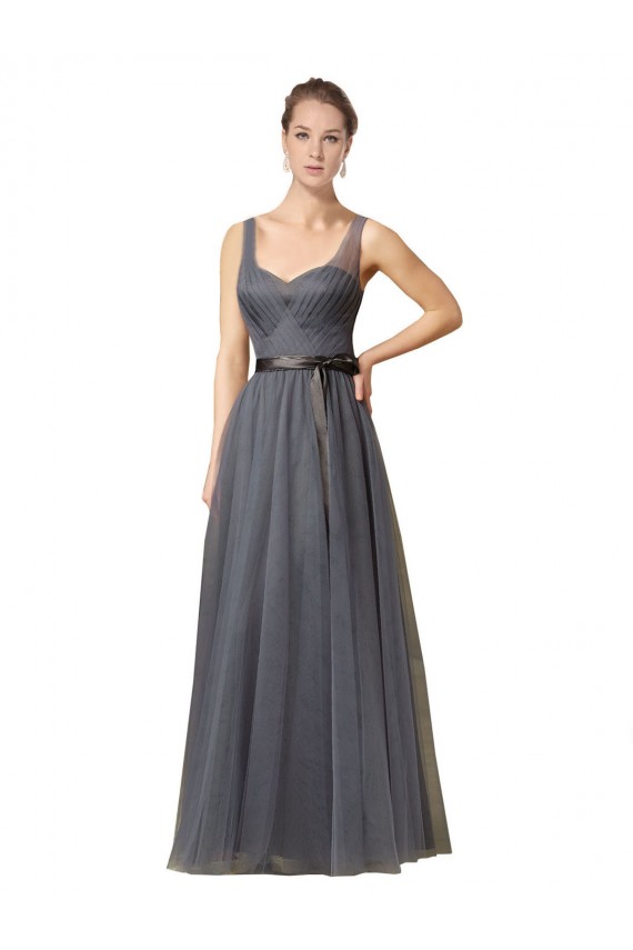 Grigio ardesia Linea A Innamorato Tulle Lunga Abiti da damigella donore Outlet