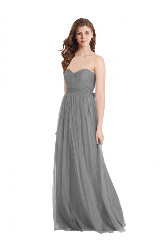 Grigio ardesia Linea A Innamorato Tulle Lunga Abiti da damigella donore Outlet