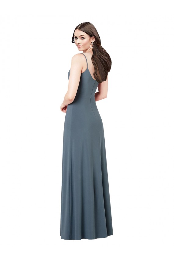 Grigio ardesia Linea A Scollatura a V Spandex Lunga Abiti da damigella donore / Abiti da ballo Outlet