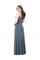 Grigio ardesia Linea A Scollatura a V Spandex Lunga Abiti da damigella donore / Abiti da ballo Outlet