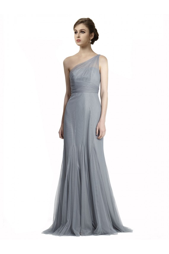 Grigio ardesia Stile sirena Una spalla Tulle Lunga Abiti da damigella donore Outlet