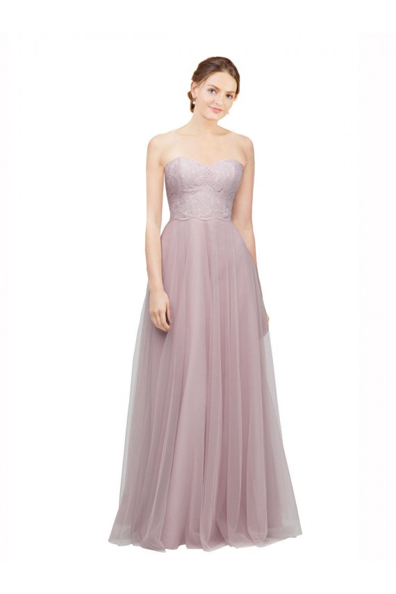 Light Lilac Linea A Innamorato Tulle Pizzo Lunga Abiti da damigella donore Outlet