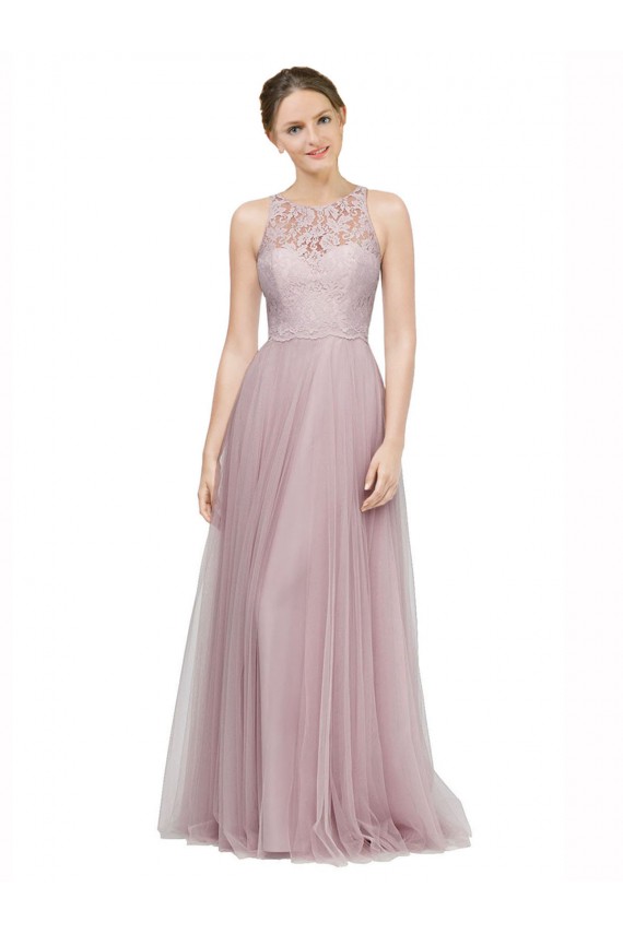 Light Lilac Linea A Innamorato Tulle Pizzo Lunga Abiti da damigella donore Outlet