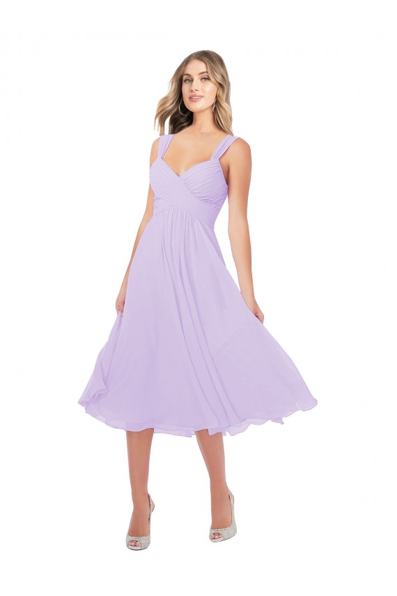 Lilla Linea A Innamorato Midi Chiffona Corto Abiti da damigella donore / Abiti da cocktail Outlet