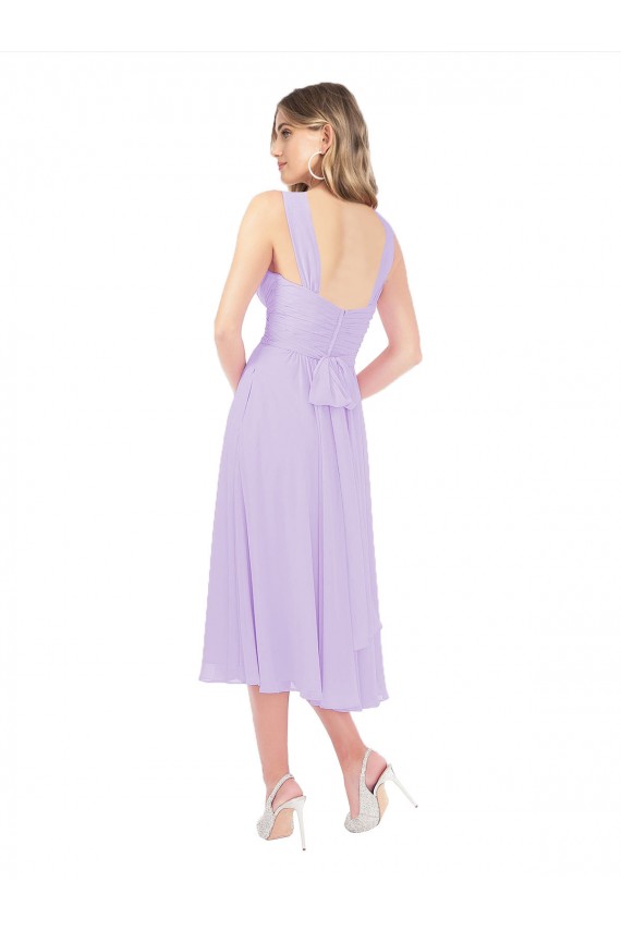 Lilla Linea A Innamorato Midi Chiffona Corto Abiti da damigella donore / Abiti da cocktail Outlet