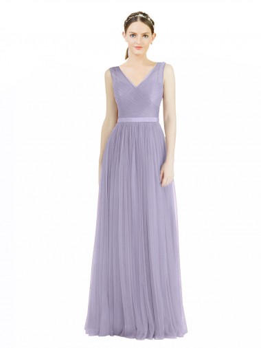 Lilla Linea A Scollatura a V Tulle Lunga Abiti da damigella donore Outlet
