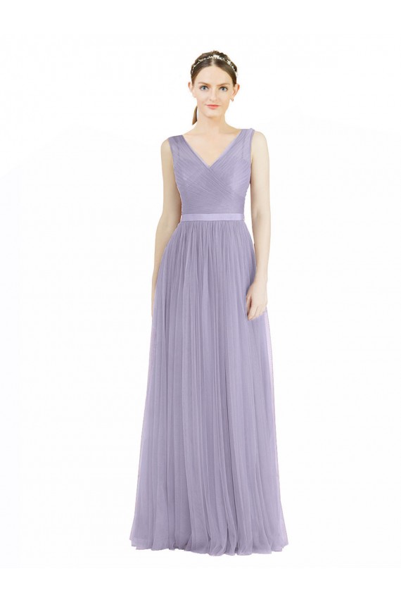 Lilla Linea A Scollatura a V Tulle Lunga Abiti da damigella donore Outlet