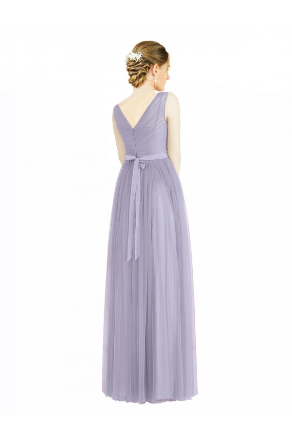 Lilla Linea A Scollatura a V Tulle Lunga Abiti da damigella donore Outlet