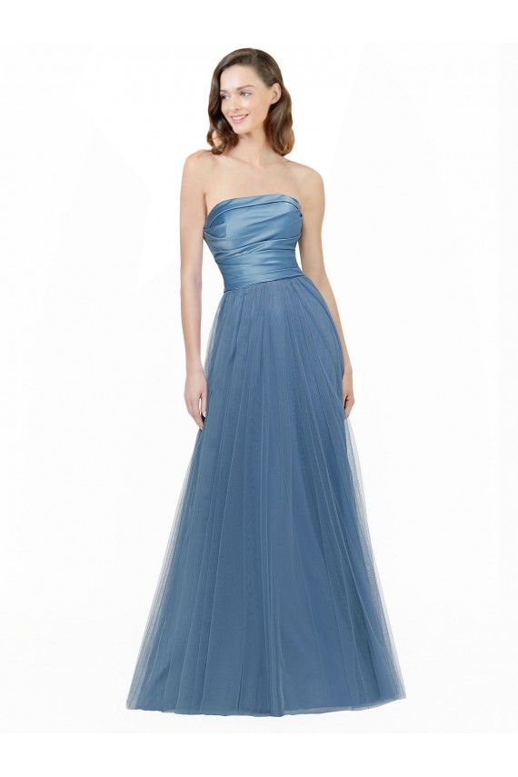 Linea A Senza spalline Raso Tulle Lunga Abiti da damigella donore Outlet