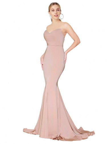 Malva Stile sirena Innamorato Alto Collo Crespo Elastico Lunga Formali Abiti da damigella donore / Abiti da sera / Abiti da ballo Outlet