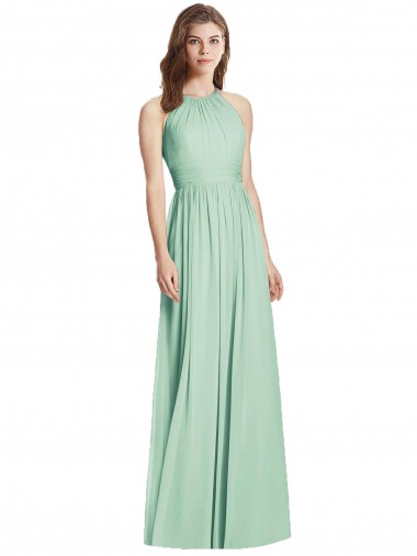 Menta verde Linea A Capestro Chiffona Lunga Abiti da damigella donore Outlet