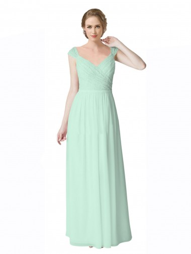 Menta verde Linea A Scollatura a V Chiffona Pizzo Lunga Abiti da damigella donore Outlet