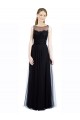 Nero Linea A Barca Illusione Tulle Pizzo Lunga Abiti da damigella donore Outlet