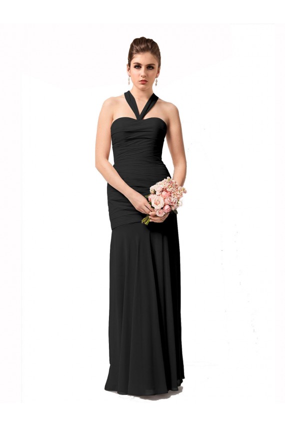 Nero Stile sirena Capestro Chiffona Lunga Abiti da damigella donore Outlet