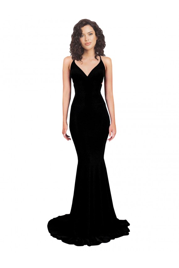 Nero Stile sirena Scollatura a V Spandex Lunga Formali Abiti da damigella donore / Abiti da sera / Abiti da ballo Outlet
