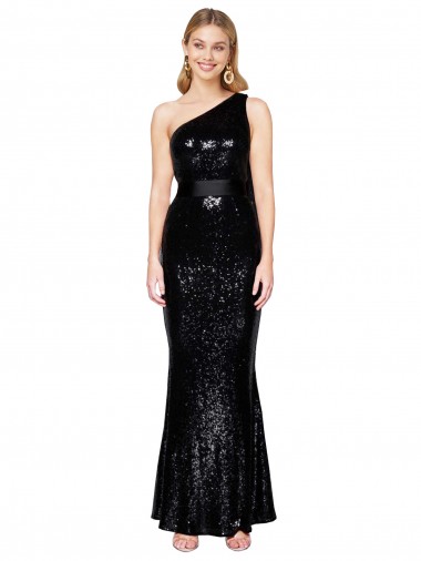 Nero Stile sirena Una spalla Paillettes Lunga Formali Abiti da damigella donore / Abiti da sera / Abiti da ballo Outlet