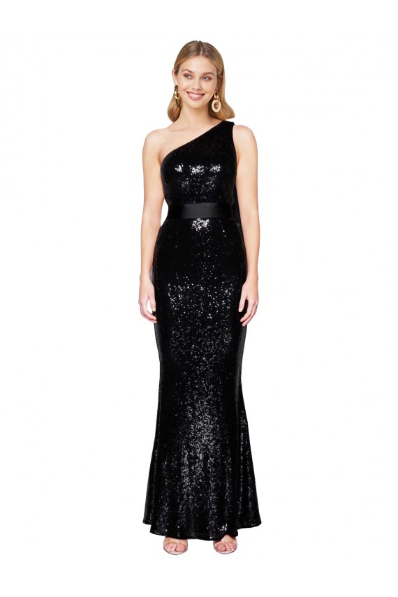 Nero Stile sirena Una spalla Paillettes Lunga Formali Abiti da damigella donore / Abiti da sera / Abiti da ballo Outlet
