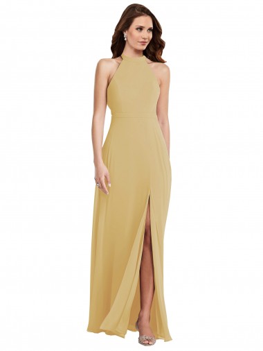 Oro Linea A Capestro Chiffona Lunga Abiti da damigella donore Outlet