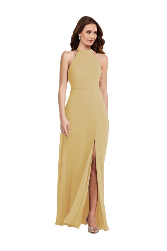 Oro Linea A Capestro Chiffona Lunga Abiti da damigella donore Outlet