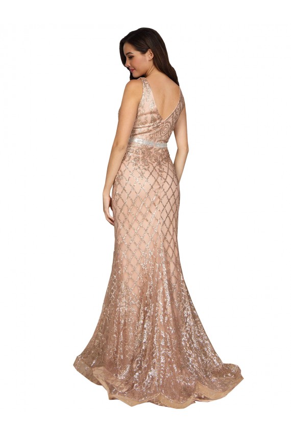Oro rosa Stile sirena Scollatura a V Paillettes Paillettes Scintillanti Lunga Formali Abiti da damigella donore / Abiti da sera / Abiti da ballo Outlet