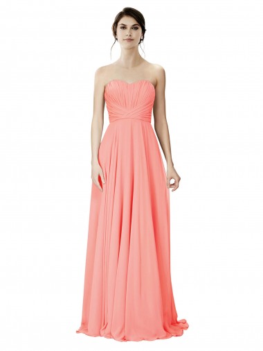 Peach Linea A Senza spalline Chiffona Lunga Abiti da damigella donore Outlet