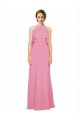 Pelle rosa Linea A Capestro Alto Collo Chiffona Lunga Abiti da damigella donore Outlet