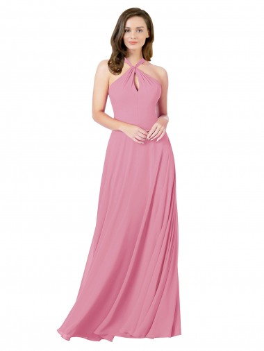 Pelle rosa Linea A Capestro Chiffona Lunga Abiti da damigella donore / Abiti da ballo Outlet