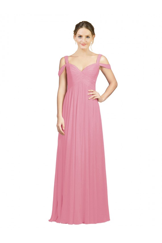 Pelle rosa Linea A Chiffona Lunga Abiti da damigella donore Outlet