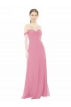 Pelle rosa Linea A Chiffona Lunga Abiti da damigella donore Outlet