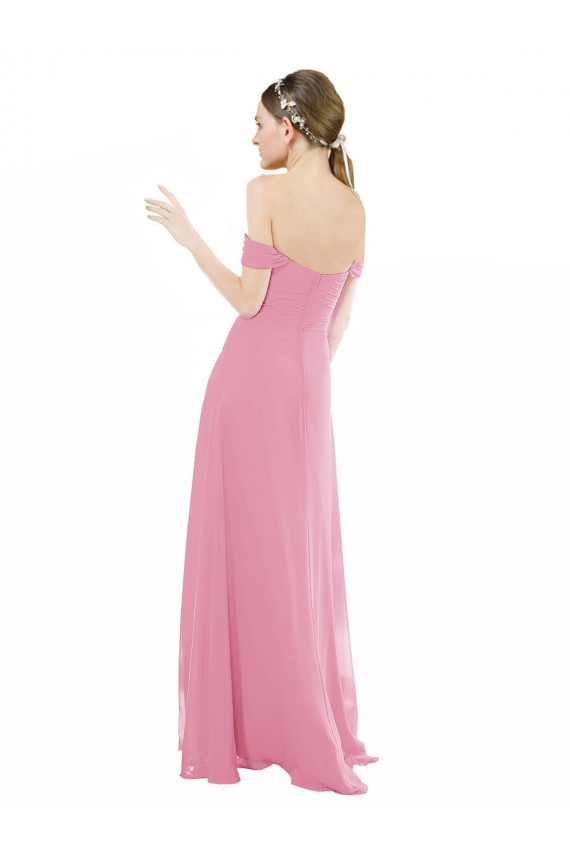 Pelle rosa Linea A Chiffona Lunga Abiti da damigella donore Outlet