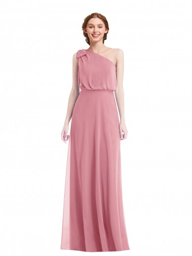 Pelle rosa Linea A Una spalla Chiffona Lunga Abiti da damigella donore Outlet
