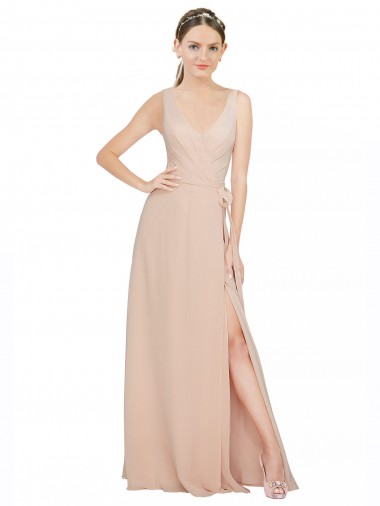 Rosa 114 Linea A Scollatura a V Chiffona Lunga Abiti da damigella donore Outlet