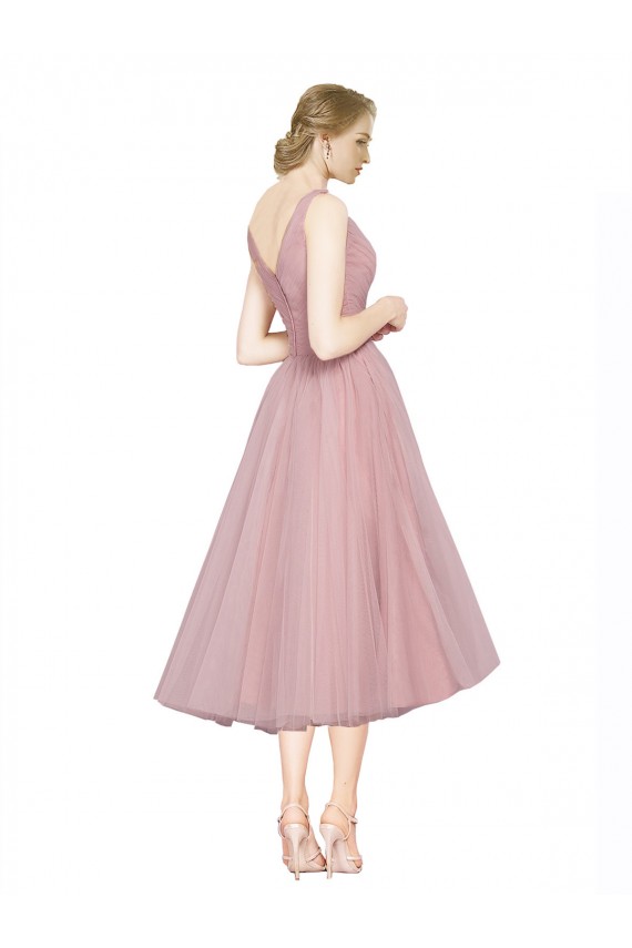 Rosa Linea A Scollatura a V Tulle Corto Abiti da damigella donore / Abiti da cocktail Outlet